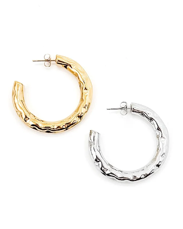 Fashionable women's earrings -Elondo Hammered Hoop Earrings || Choose Color