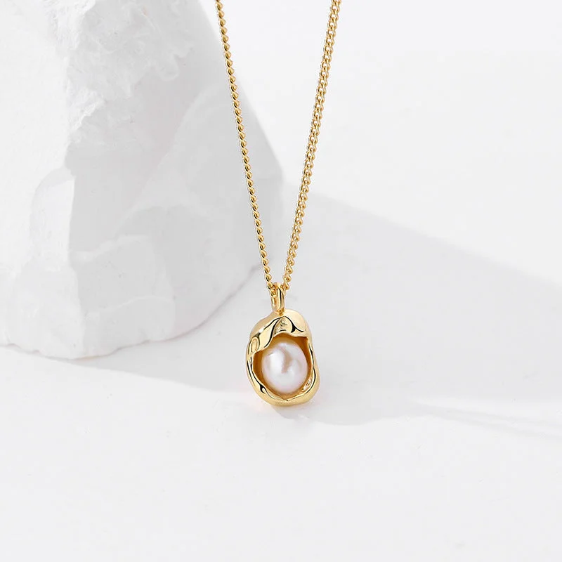 Yellow Gold Irregular Pearl Necklace (Please See the Size Clearly, Do Not Imagine It out of Thin Air)