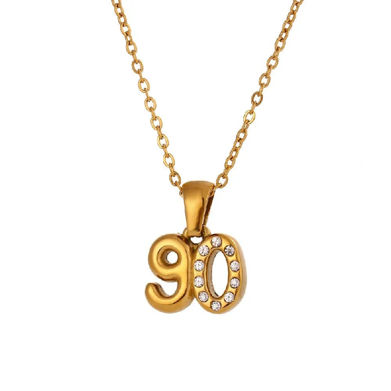 Micro Inlaid Water Diamond 3D Year Necklace - Gold 90