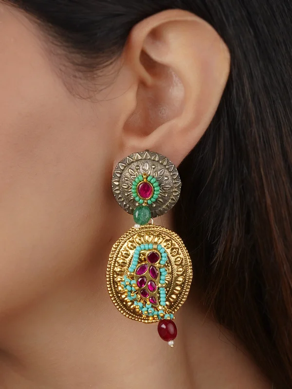 Diamond-studded women's earrings -Pink Color Tribal Earrings - EK-SFEAR440P