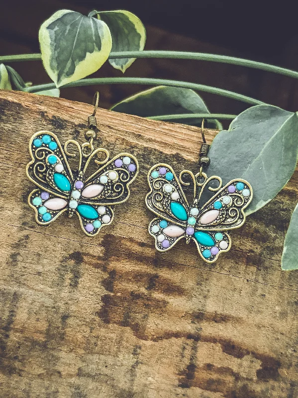 Pair of women's earrings -Beautiful Vintage Inspired Butterfly Earrings