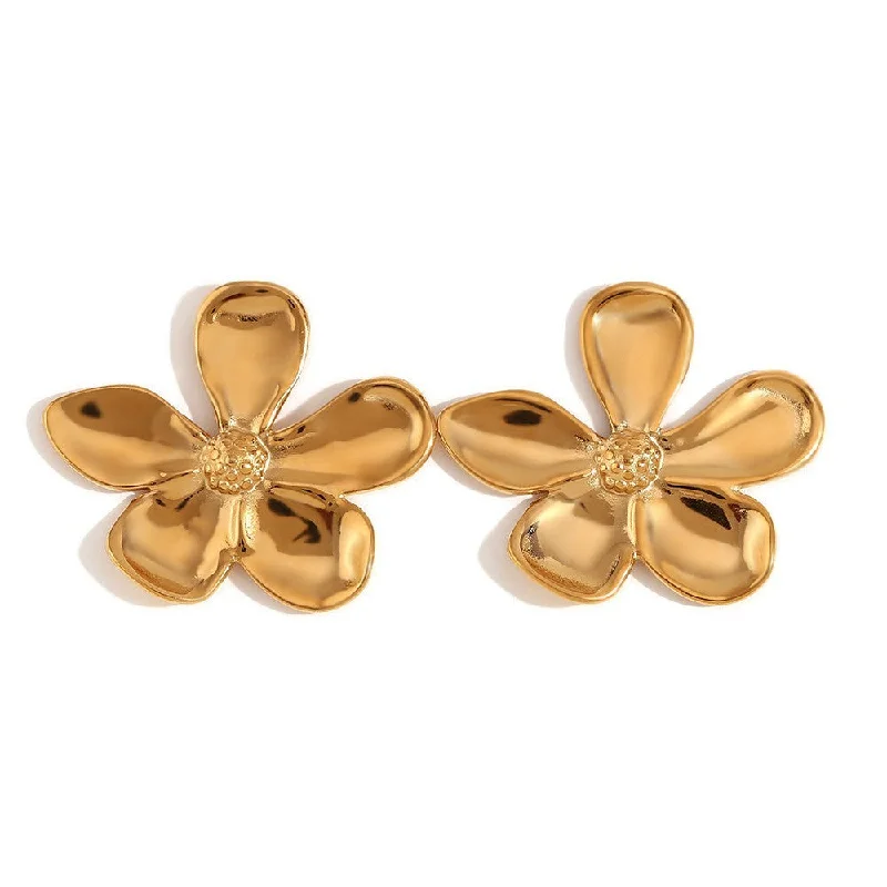 Smooth petal flower earrings - gold