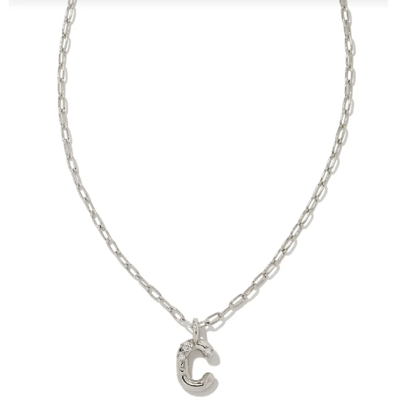 Women’s vintage-inspired necklaces-Kendra Scott Silver Letter "C" Necklace In White Crystal