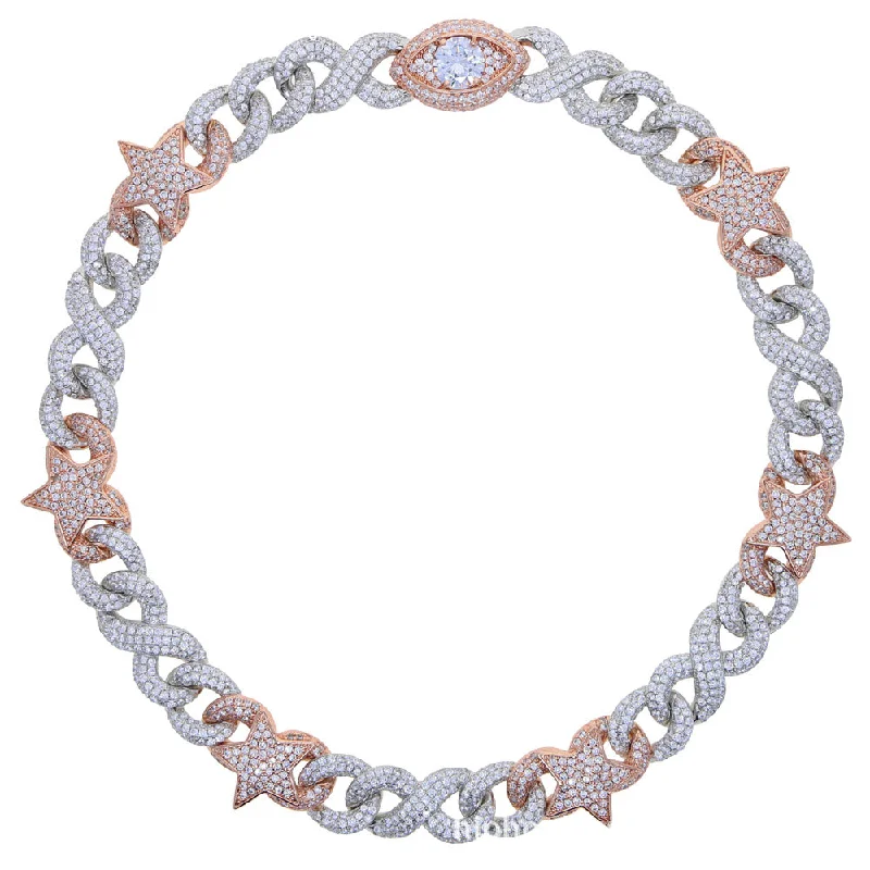 Platinum Rose Gold Two-Tone White Stone 46cm