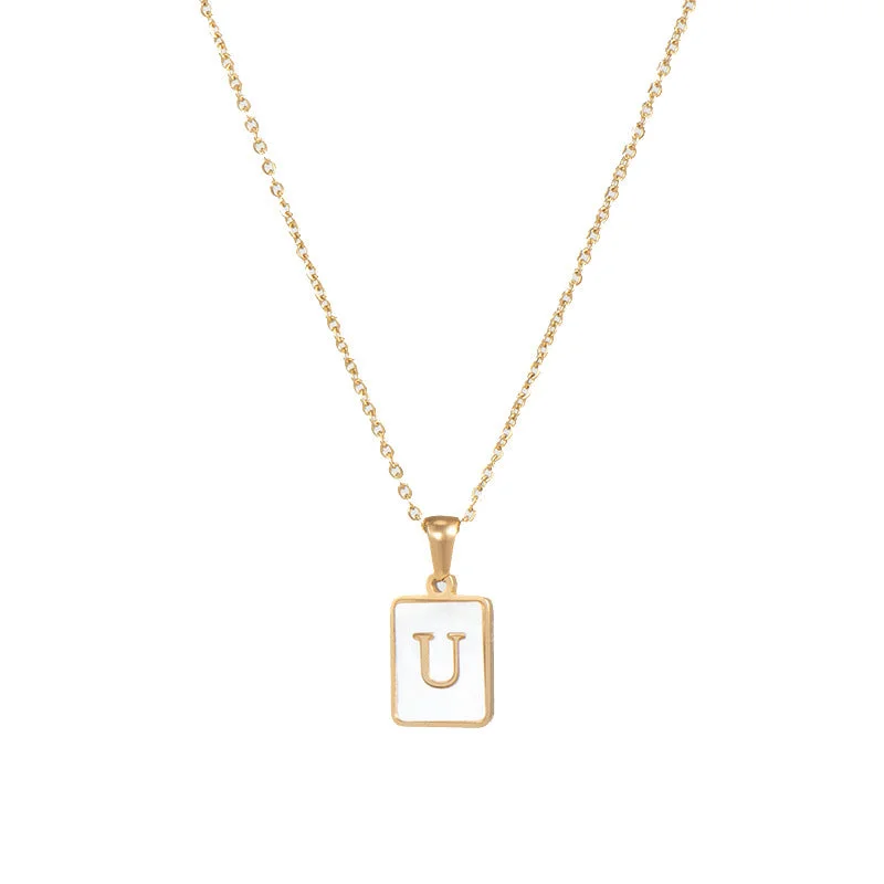 Fritillary Letter Square Pendant Necklace-Gold-Letter U