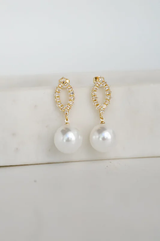 Exquisite classic women's earrings -Lena White Rhinestone Pearl Drop Earrings