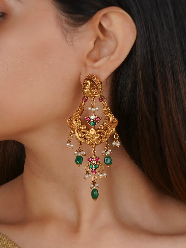 Modern women's earrings -Multicolor Gold Plated Temple Earrings - TMPEAR88M