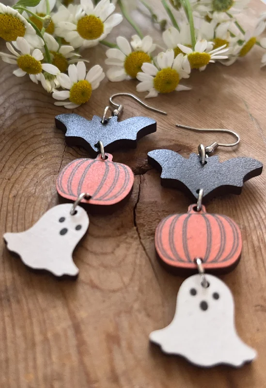 Black women's earrings -Adorable Wooden Halloween Earrings