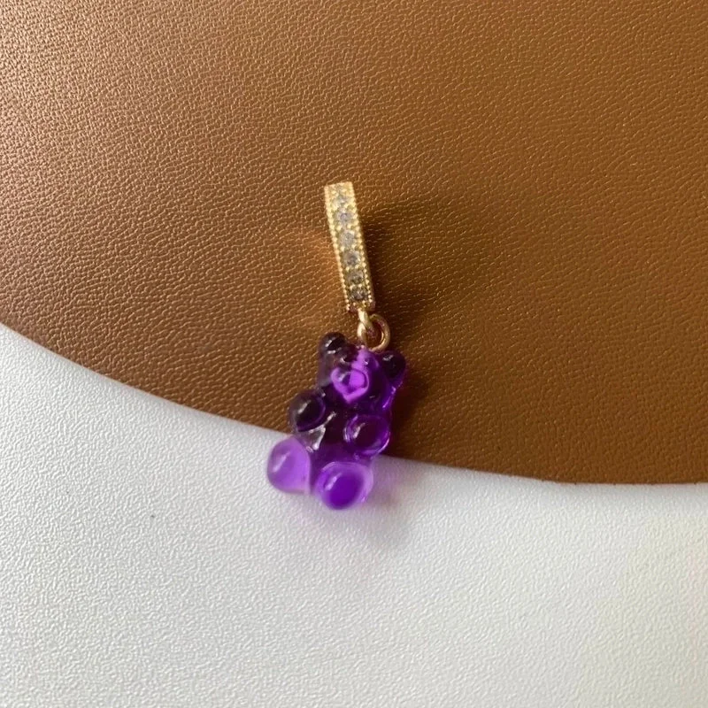 Purple Bear Pendant with Micro-Inlaid Head