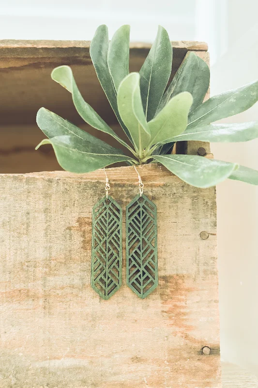 Gold and silver women's earrings -Beautiful Green Wooden Laser Cut Earrings