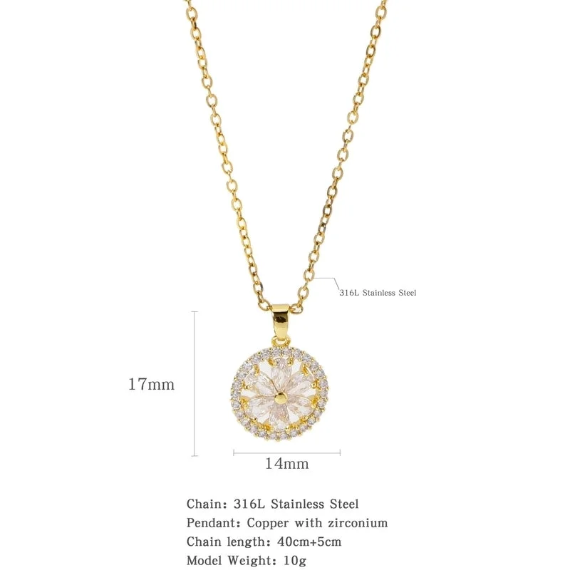 Women’s aquamarine necklaces-316L Stainless Steel  Copper Gold Plated Simple Style Classic Style Plating Constellation Pendant Necklace