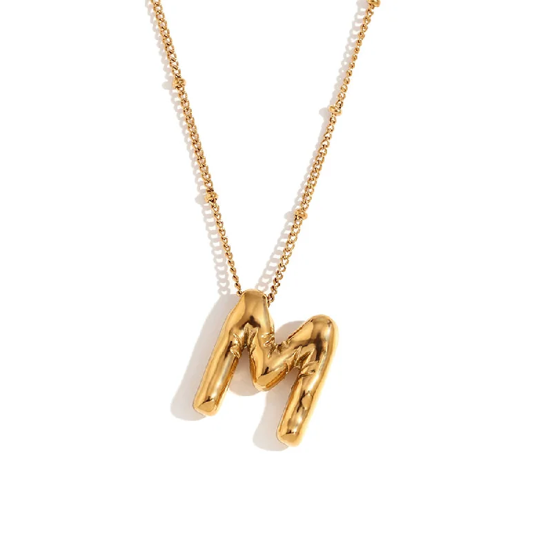 Party Balloon Letter Pendant Necklace - Gold-M