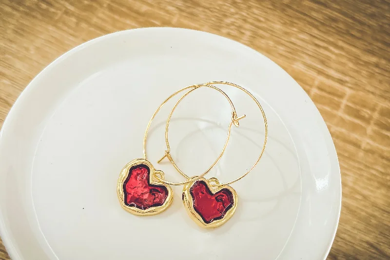 Transparent women's earrings -Gorgeous Gold Heart Hoop Earrings