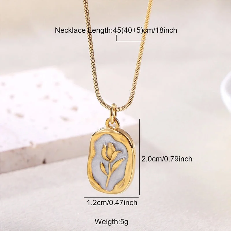 Gold|Roses on a White Background Pendant Necklace