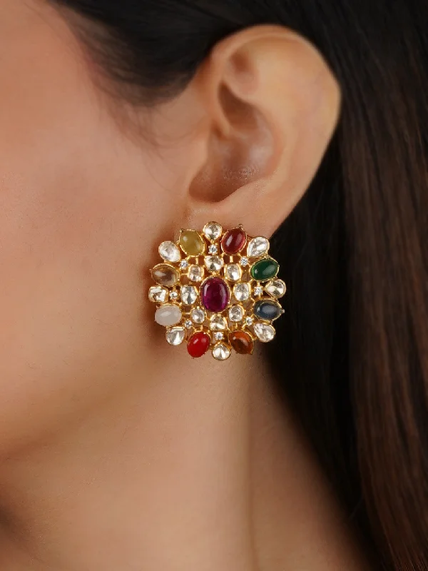 Fashion brand women's earrings -Navratna Gold Plated Moissanite Earrings - MO-EAR38N