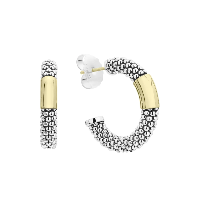 Women's earrings gift -High Bar Two-Tone Station Caviar Hoop Earrings