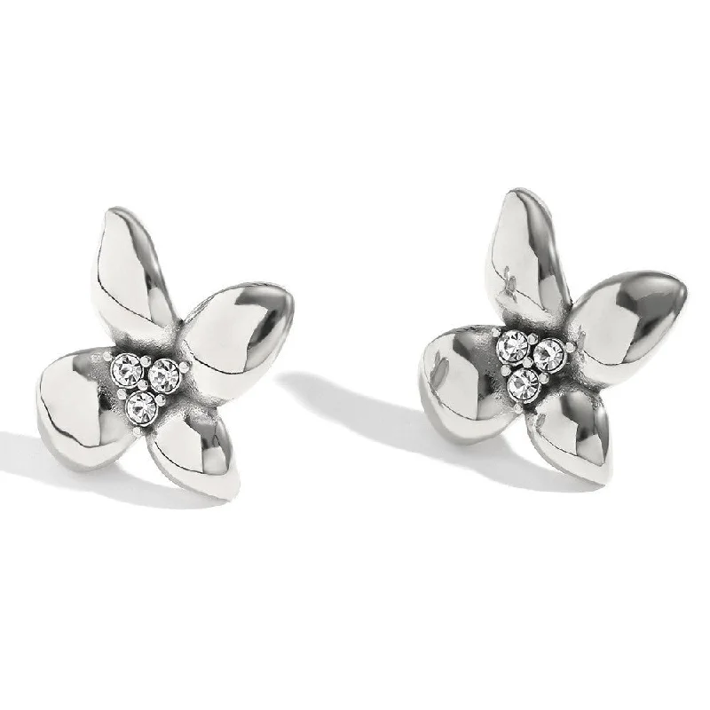 White Diamond Flower Earrings - Steel