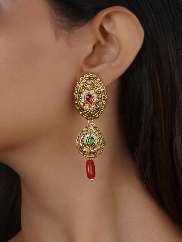 Sparkling women's earrings -Multicolor Gold Plated Mishr Earrings - MR-E251