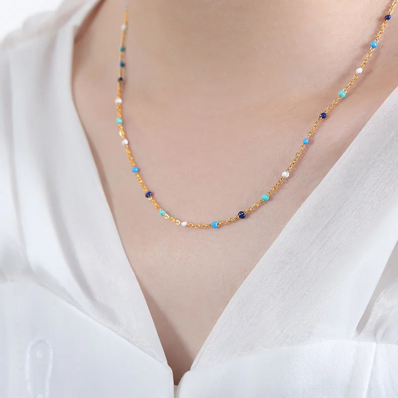 P1566 Blue and White Drip Oil Necklace -46cm