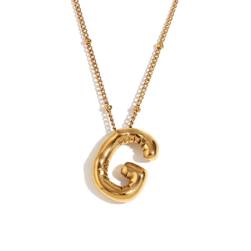 Party Balloon Letter Pendant Necklace - Gold-G