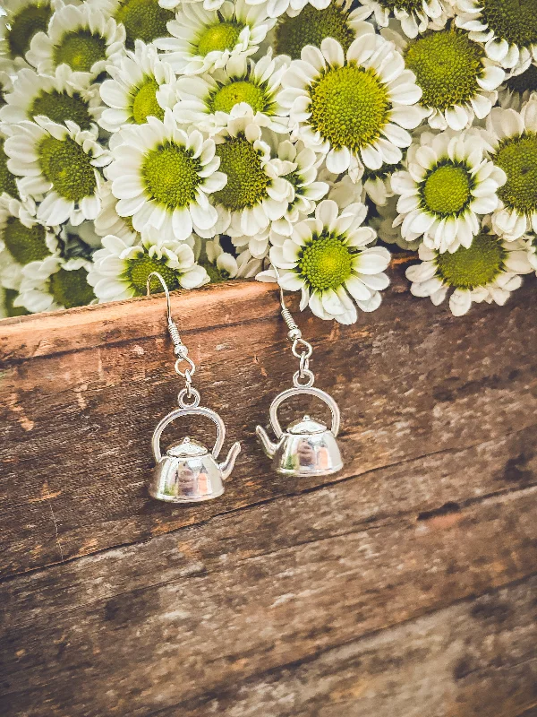 Women's earrings for summer -Adorable Tea Kettle Earrings