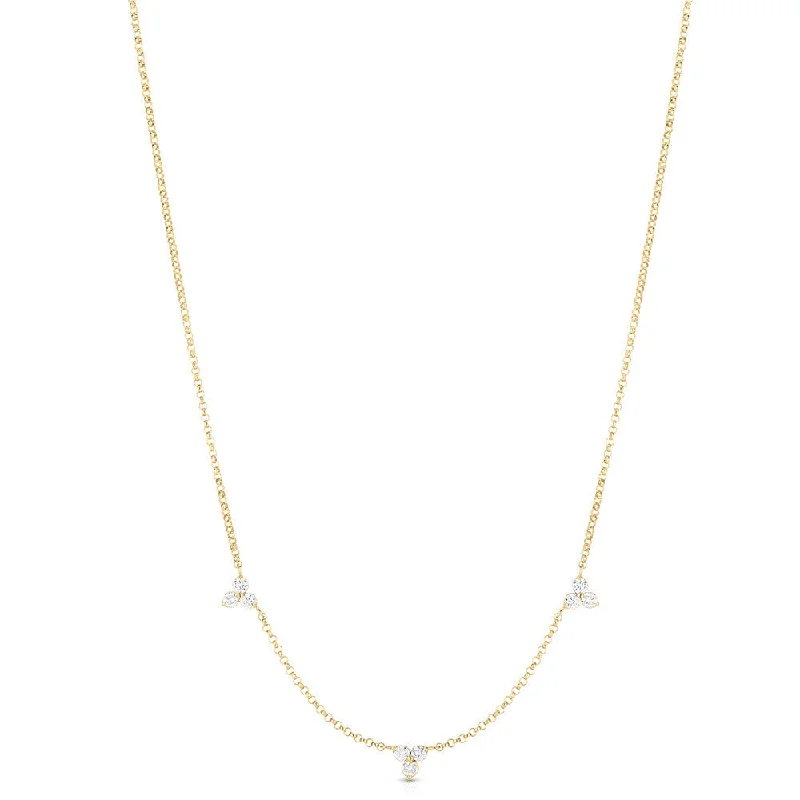 Women’s delicate necklaces-Roberto Coin 18K Yellow Gold 18K Flower 3 Station Diamonds by the Inch Necklace