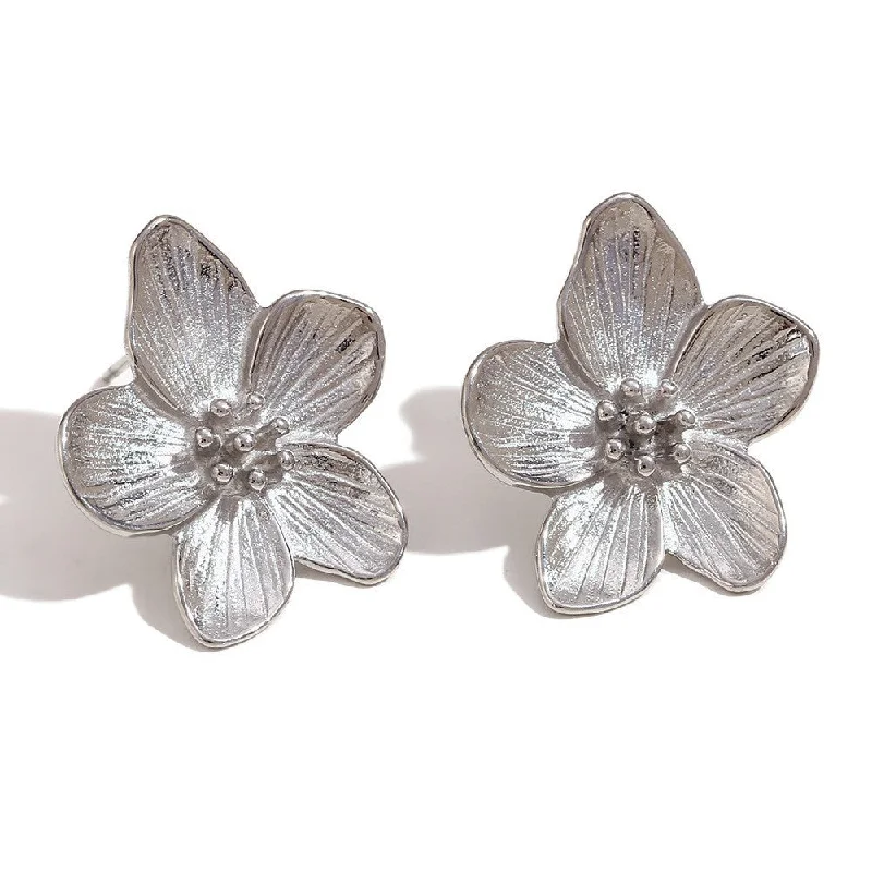 Casting three-dimensional stamen flower earrings - steel color