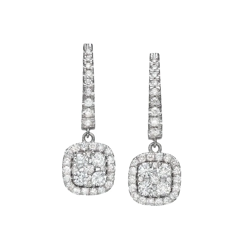 Vintage elegant women's earrings -Big Cushion Shaped Diamond Cluster Dangle Earrings