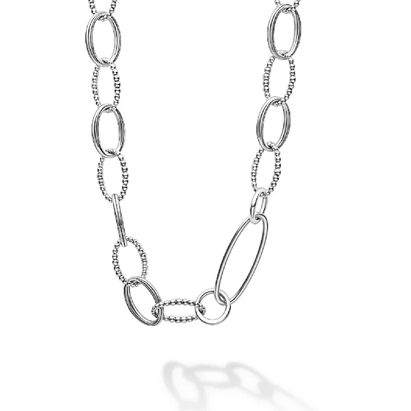 Women’s statement necklaces-Lagos 20" Sterling Silver Signature Caviar Smooth & Oval Link Necklace