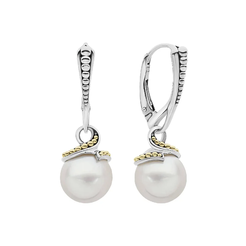 Fashion brand women's earrings -Luna Two-Tone Drop Pearl Earrings