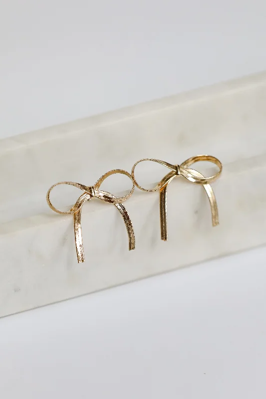 High-end custom women's earrings -Nina Gold Bow Earrings