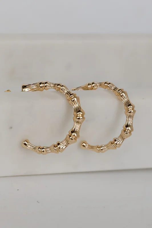 Red women's earrings -Delaney Gold Textured Hoop Earrings