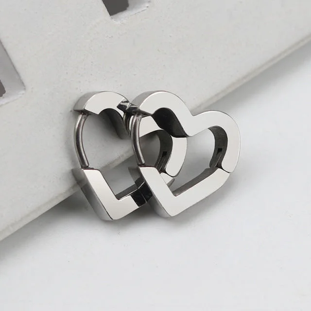 Minimalist earrings for women -Beautiful Stainless Steel Heart Huggie Earrings