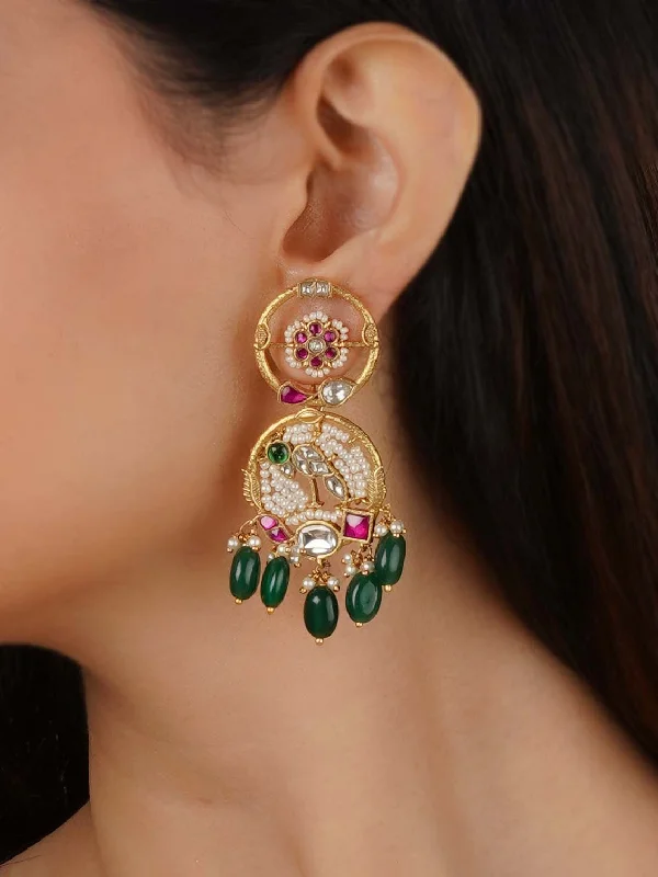 Outdoor women's earrings -Multicolor Gold Plated Jadau Kundan Earrings - ME1215M