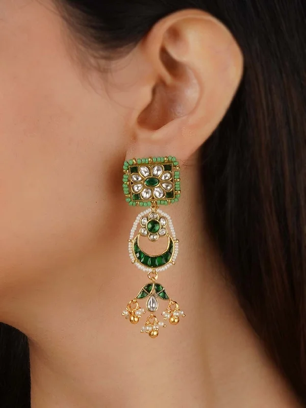 Minimalist earrings for women -Green Color Gold Plated Mishr Earrings - MR-E226WGR