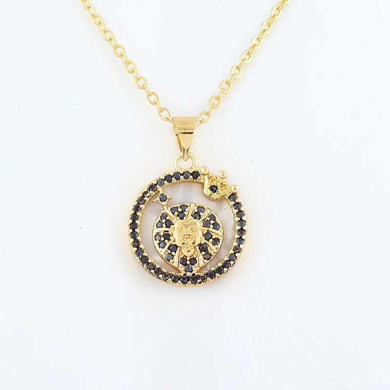 Women’s clasp necklaces-Women Geometric Metal Shell Zodiac Sign Copper Necklaces