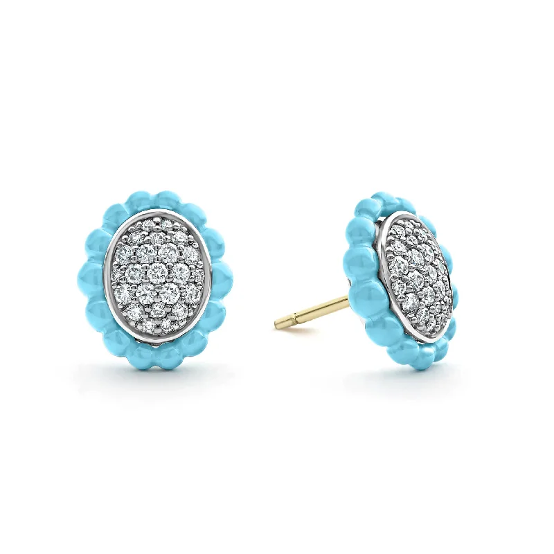 Metal women's earrings -Blue Caviar Ceramic Oval Diamond Stud Earrings