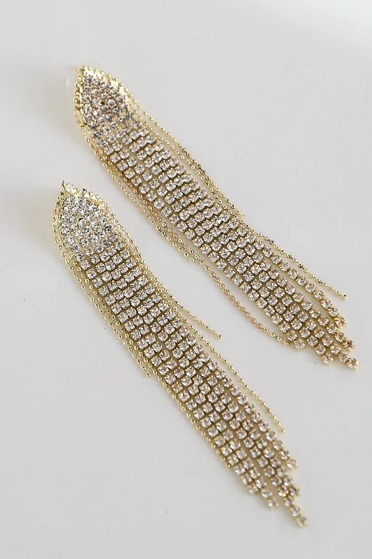 Vintage elegant women's earrings -FINAL SALE - Miranda Gold Rhinestone Fringe Earrings