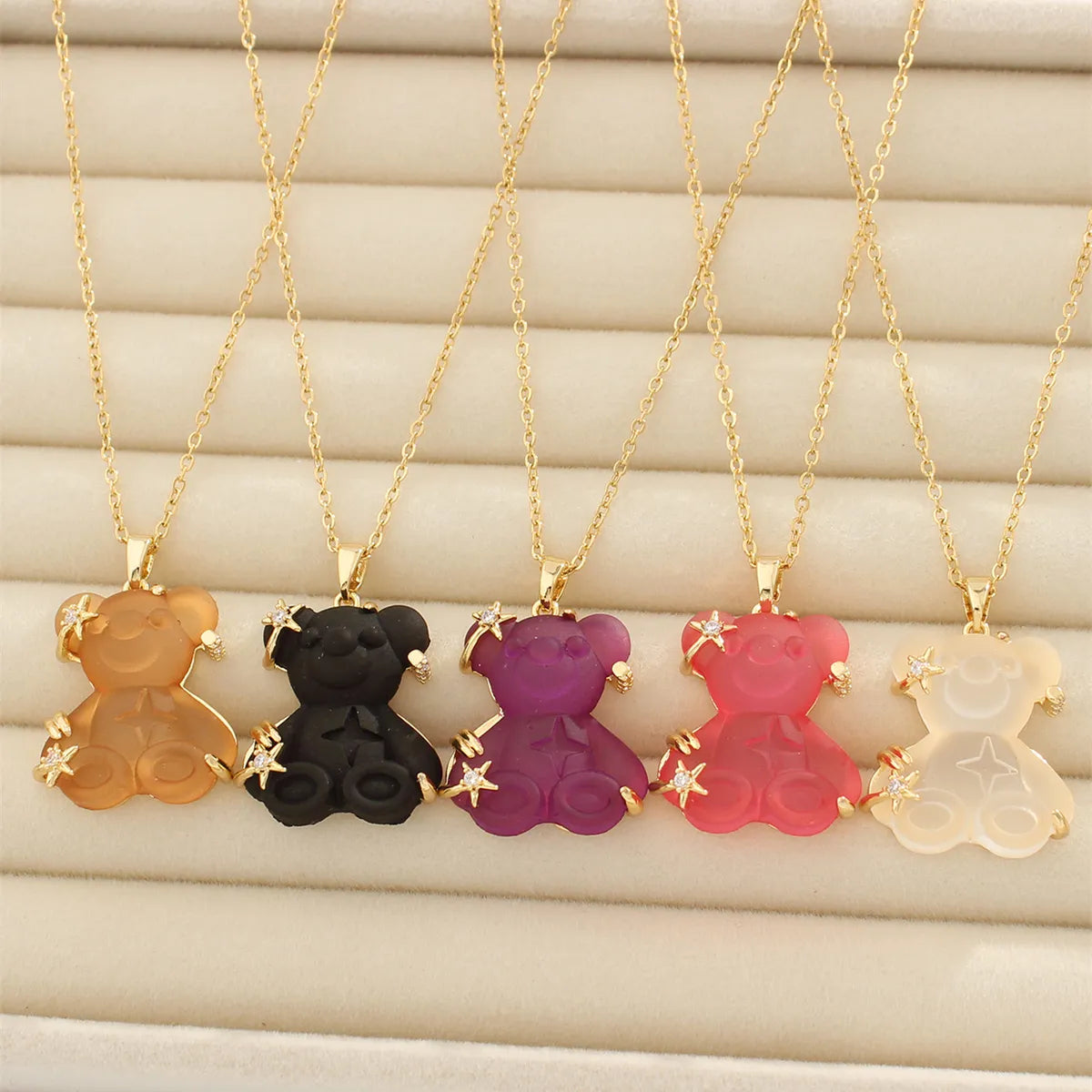 Women’s designer necklaces-Cute Animal Bear Titanium Steel Copper Zircon Pendant Necklace In Bulk