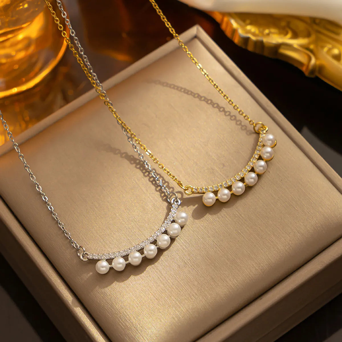 Women’s silver necklaces-Simple Style Smile Face Titanium Steel Plating Inlay Freshwater Pearl 18k Gold Plated Necklace