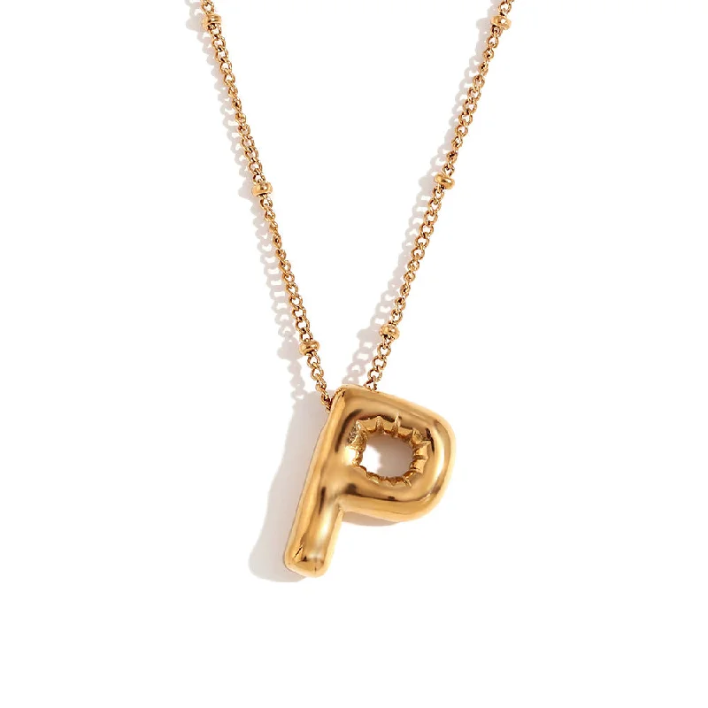 Party Balloon Letter Pendant Necklace - Gold-P