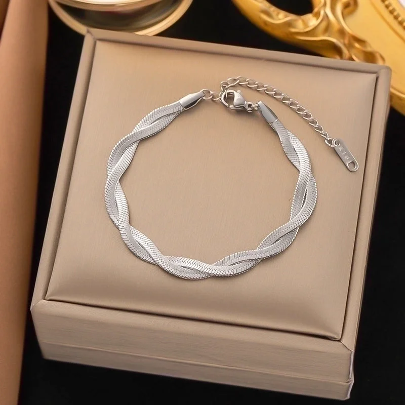 [Sle28] Double Strand Bracelet Steel Color