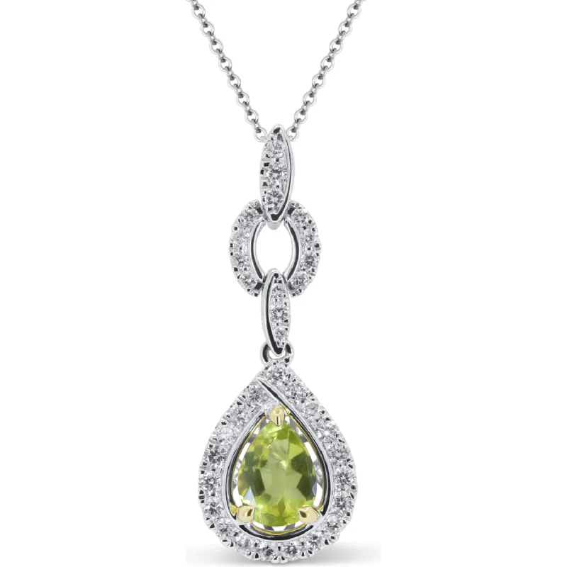 Women’s gold pendant necklaces-14K White Gold Pear Peridot and Diamond Accent Pendant