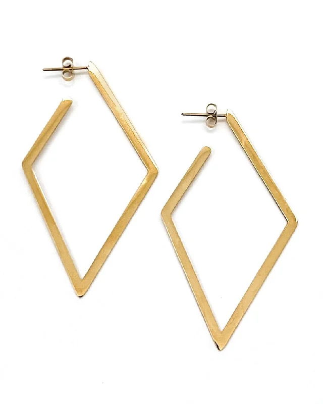 Long women's earrings -Elvira Gold Open Diamond Earrings