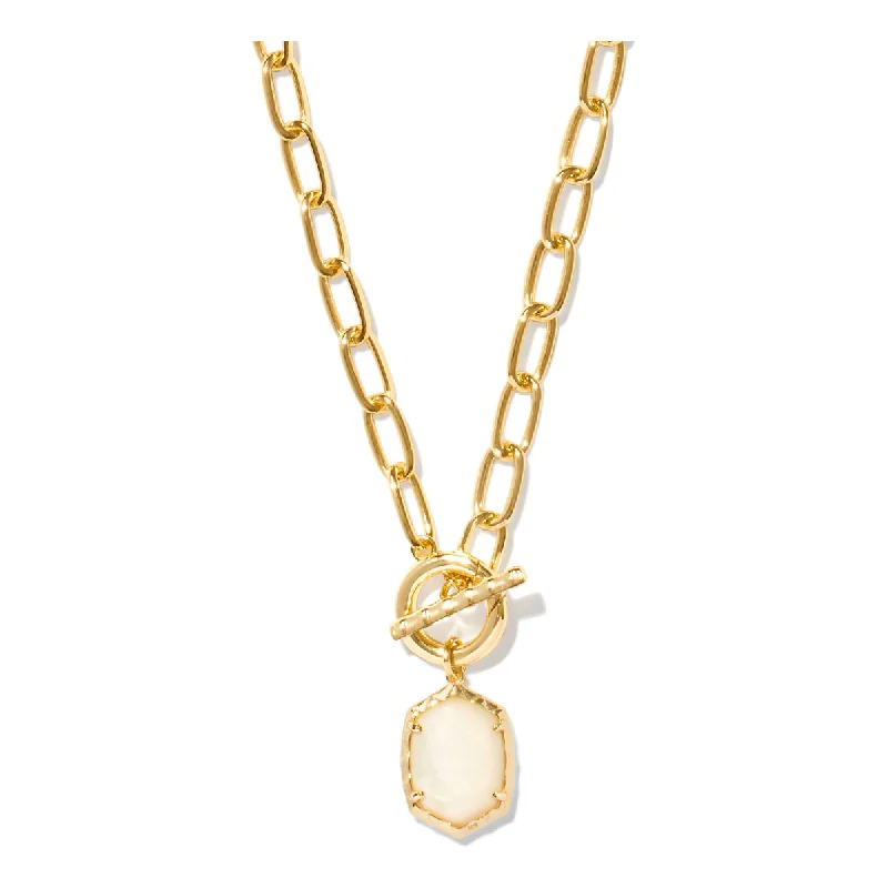 Women’s wedding necklaces-Kendra Scott Gold Daphne Link Chain Necklace in Ivory Mother of Pearl