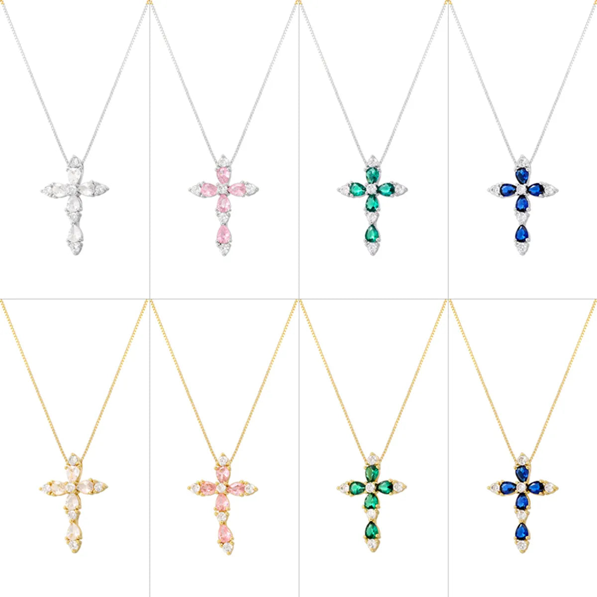 Women’s pendant necklaces-Brass 18K Gold Plated Hip-Hop Luxurious Cool Style Cross Inlay Zircon Pendant Necklace