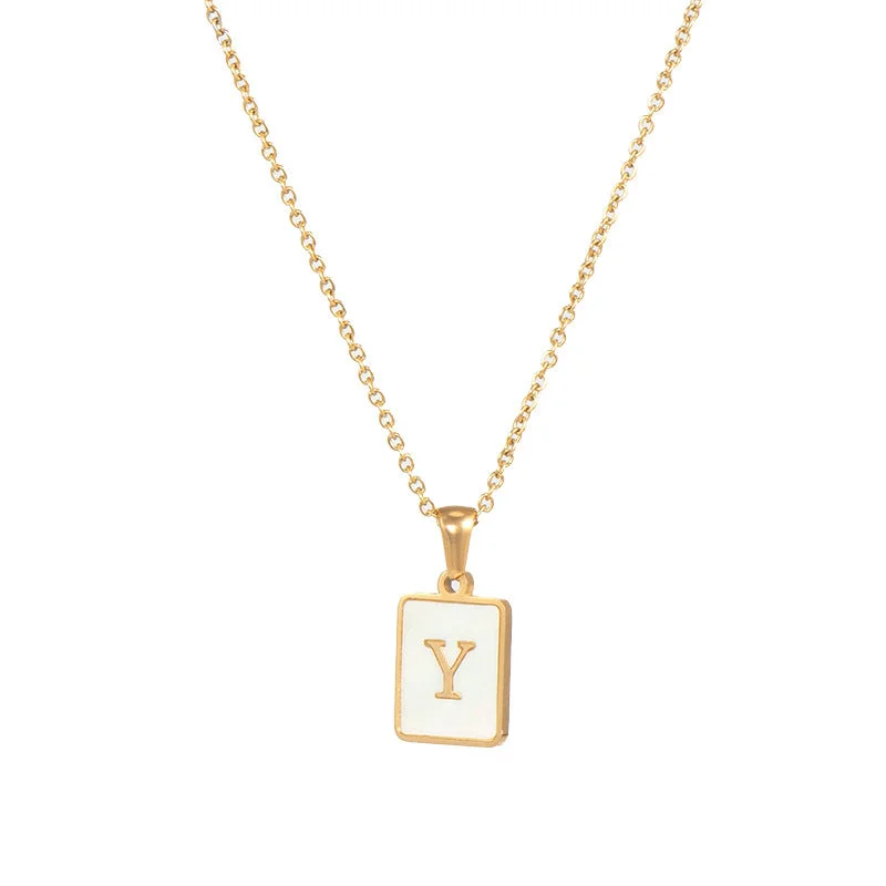 Fritillary Letter Square Pendant Necklace-Gold-Letter Y