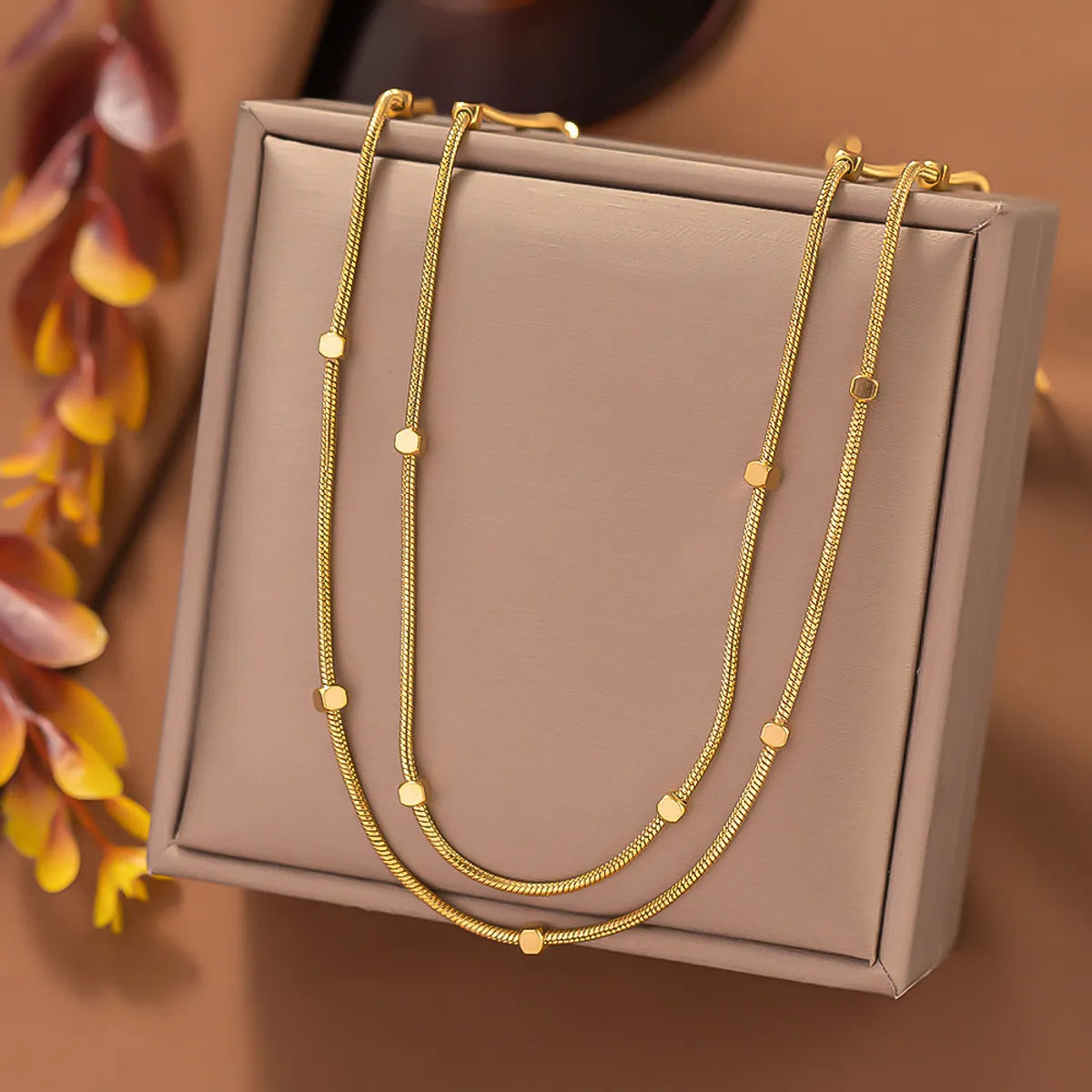 16 [Ah352] Square Snake Chain Necklace Gold