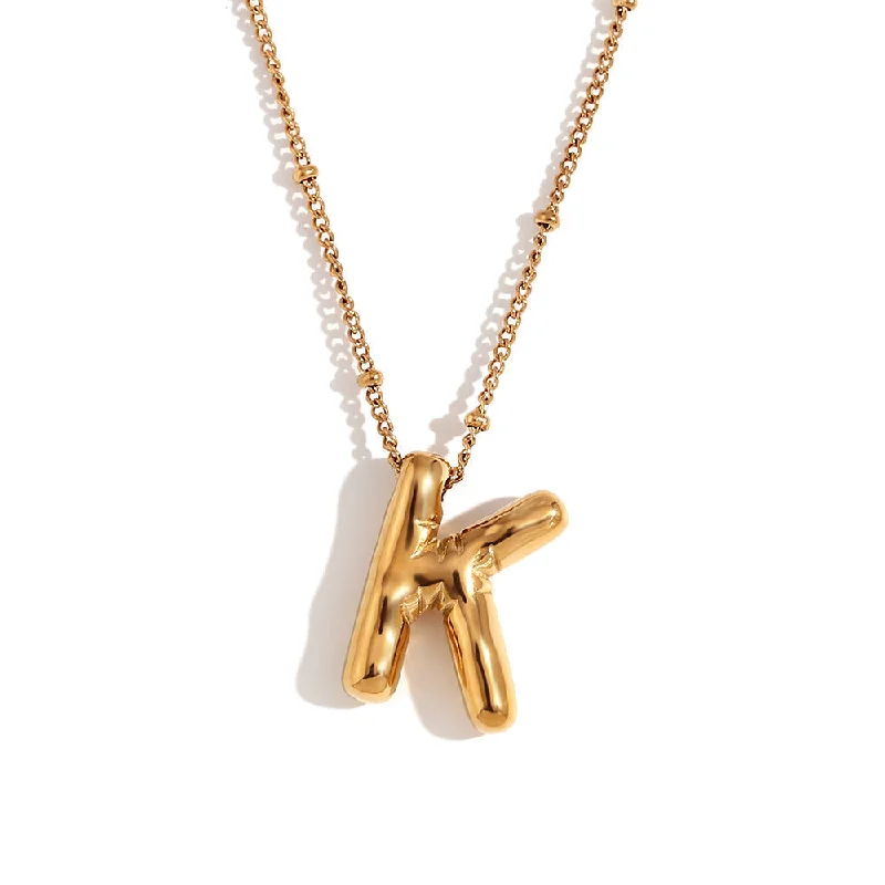 Party Balloon Letter Pendant Necklace - Gold - K