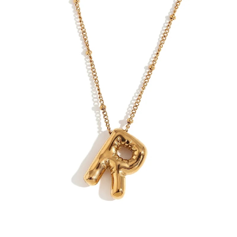 Party Balloon Letter Pendant Necklace - Gold R